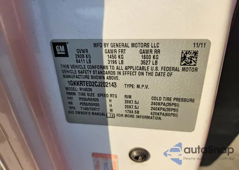 2012 GMC Acadia Denali из США, поврежденный, VIN 1GKKRTED2CJ202143